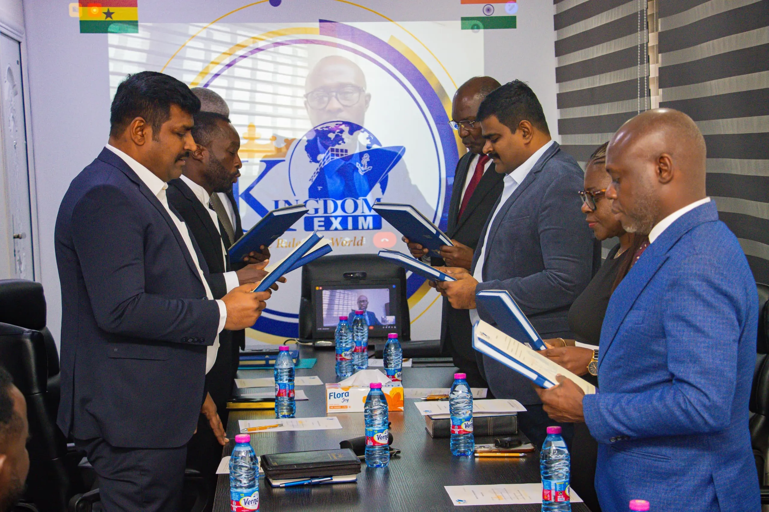 Swearing in of Board of Directors for Kingdom Exim featuring James Kwame Rajamani, James Rajamani, James Gnanaraj Rajamani, and Immanuel Rajamani